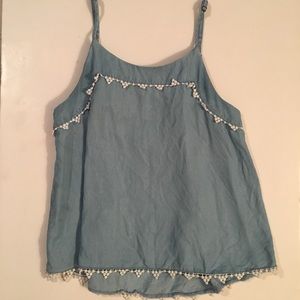 Light Blue Adjustable Tank w White Crochet Trim